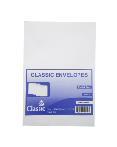 Classic, White Envelope, A4, Self Seal, 50pcs per packet