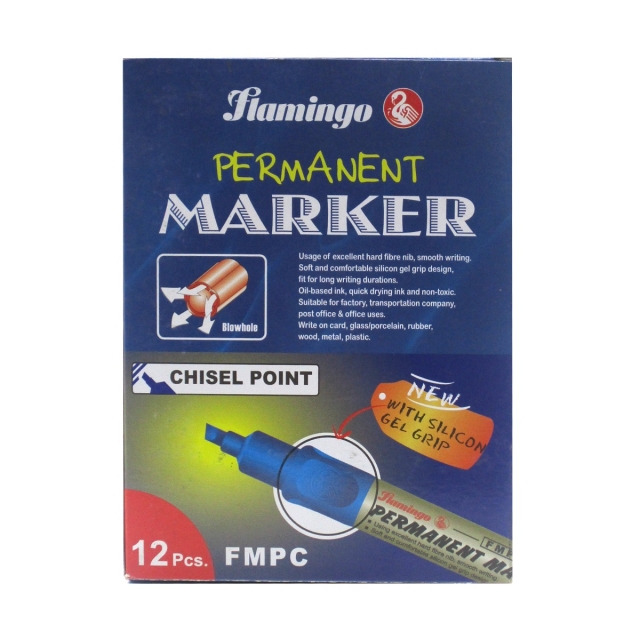 Flamingo, Permanent Marker, Blue color, Chisel Point, 12 pcs per box